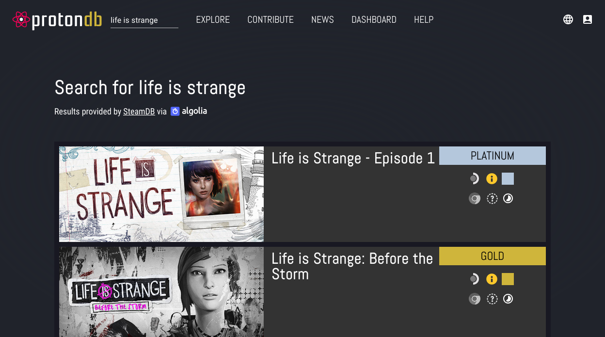 جست‌وجوی Life is Strange در ProtonDB